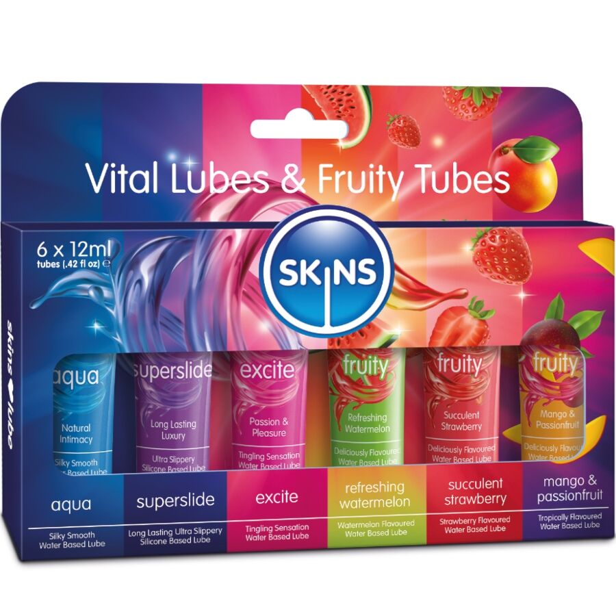 SKINS – KIT DE LUBRIFICANTES VITAL & FRUITY 6 x 12 ML
