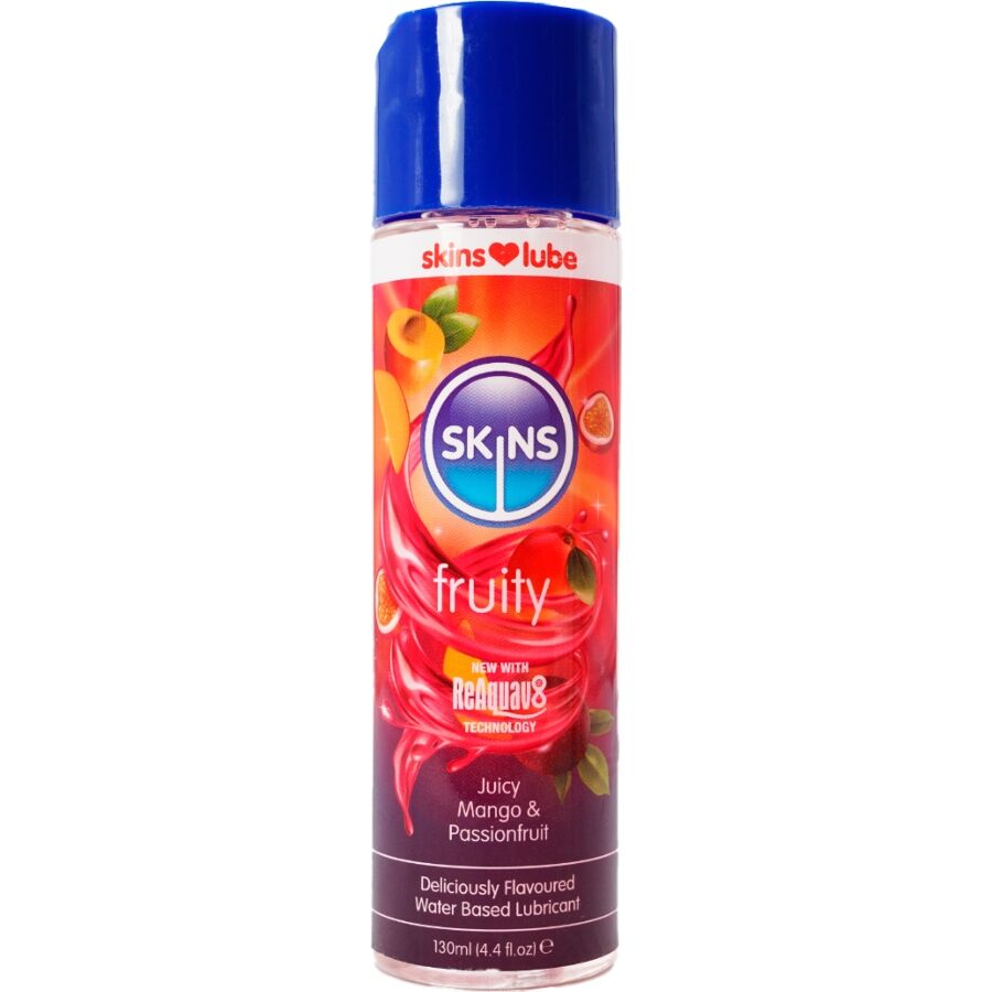 SKINS – LUBRIFICANTE À BASE DE ÁGUA COM SABOR FRUTADO DE MANGA E MARACUJÁ 130 ML