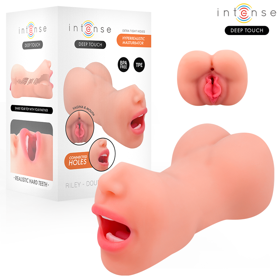 TOQUE PROFUNDO INTENSO - MASTURBADOR RILEY COM DUPLA BOCA E VAGINA