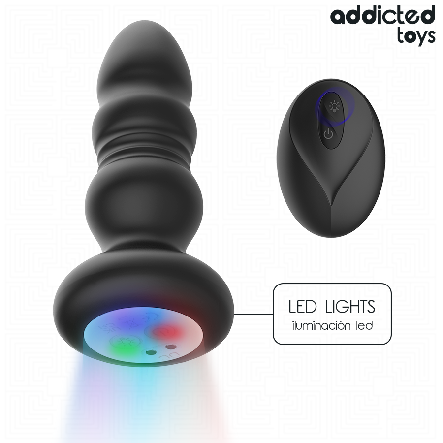 ADDICTED TOYS – PLUG ANAL VIBRATÓRIO COM EMPURRAÇÃO E LUZ DE LED – CONTROLE REMOTO
