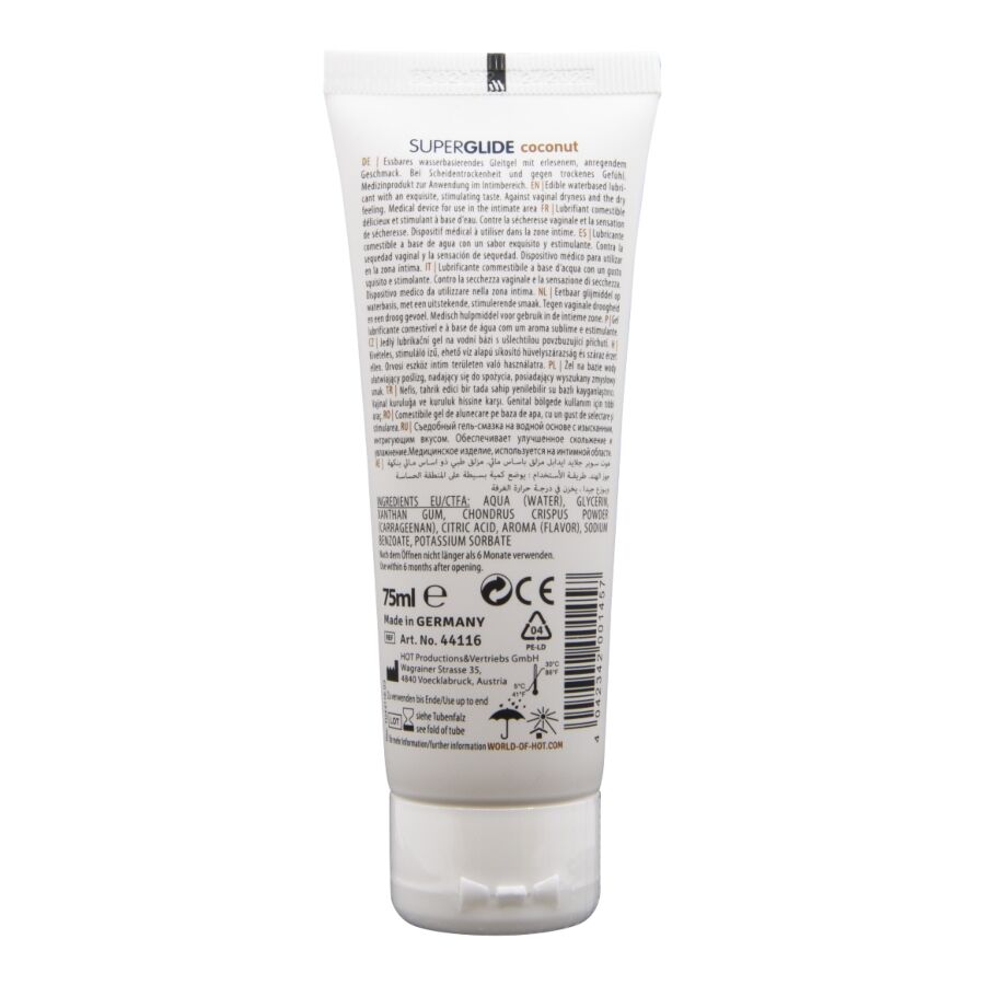 HOT – SUPERGLIDE LUBRIFICANTE COMESTÍVEL À BASE DE ÁGUA COM COCO 75 ML