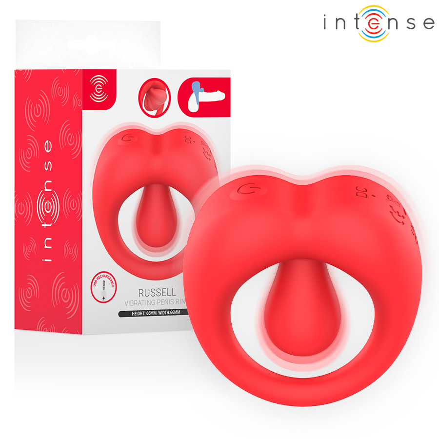 INTENSE – ANEL VIBRATÓRIO PENIANO RUSSELL COM ESTIMULAÇÃO DO CLITÓRIS VERMELHO