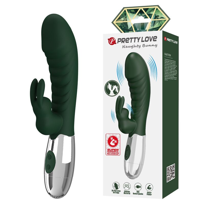PRETTY LOVE – VIBRADOR COELHINHO NAUGHTY 30 FUNÇÕES RECARREGÁVEL VIA USB VERDE