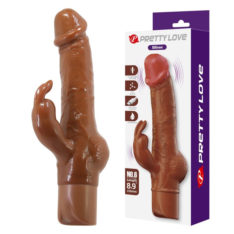 PRETTY LOVE – VIBRADOR REALISTA EM FORMATO DE COELHO ELLISON 22,6 CM Ø 4,2 CM MARROM