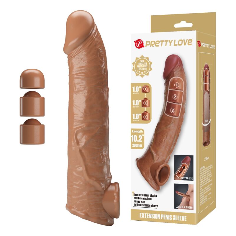 PRETTY LOVE – MANGA EXTENSORA DE PÊNIS AJUSTÁVEL 26 CM Ø 4 CM MARROM