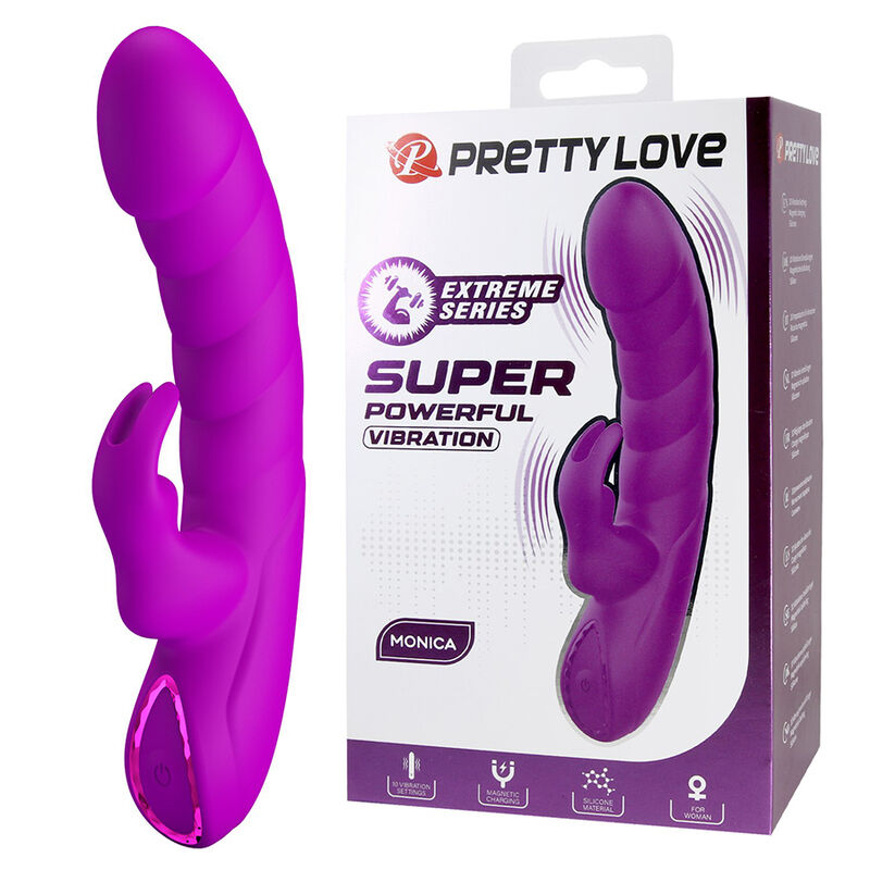 PRETTY LOVE – MONICA VIBRADOR RECARREGÁVEL COM DUPLA ESTIMULAÇÃO PARA PONTO G E CLITÓRIS ROXO