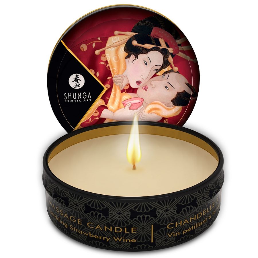 SHUNGA – MINI CARESS BY CANDELIGHT VELA DE MASSAGEM MORANGOS E CAVA 30 ML