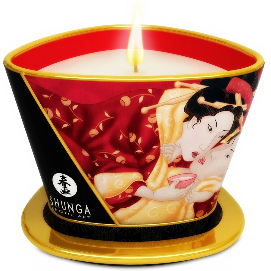 SHUNGA – MINI CARESS BY CANDELIGHT VELA DE MASSAGEM MORANGOS E CAVA 170 ML
