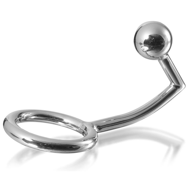 Anel peniano metálico rígido com gancho para penetração anal, 40 mm.