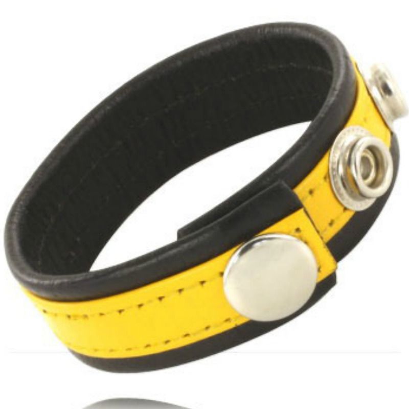 CORPO EM COURO – PÊNIS COM ALÇA DE COURO AJUSTÁVEL AMARELO-PRETO