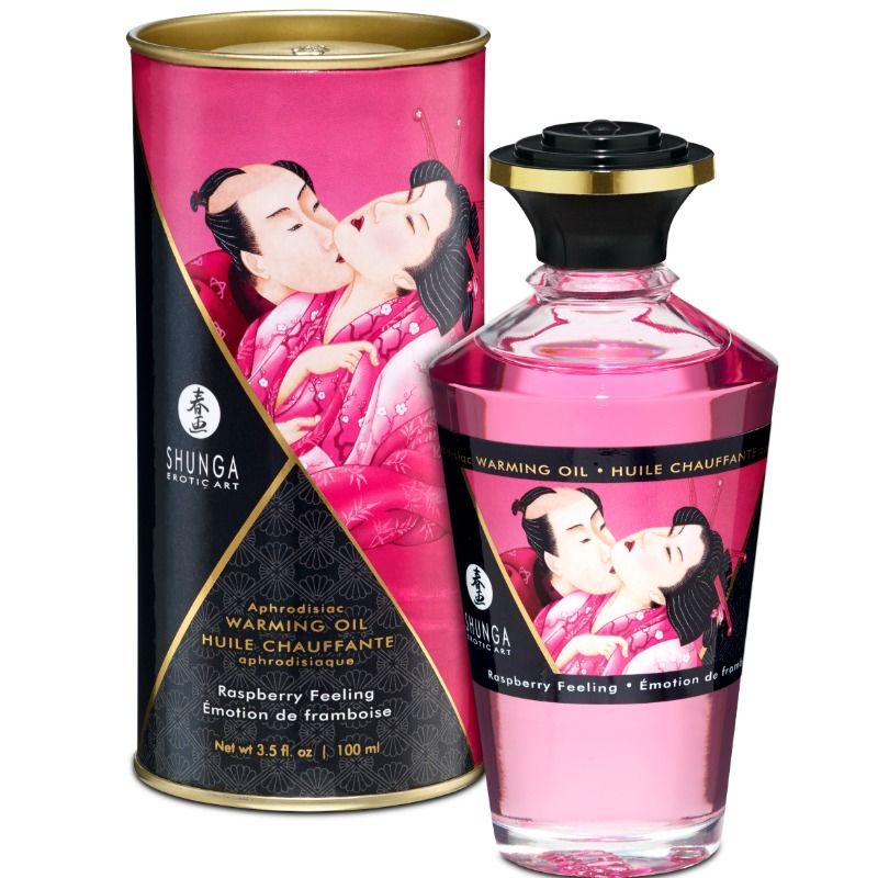 SHUNGA – ÓLEO DE MASSAGEM COM EFEITO CALOR, SABOR INTENSO DE FRAMBOESA, 100 ML