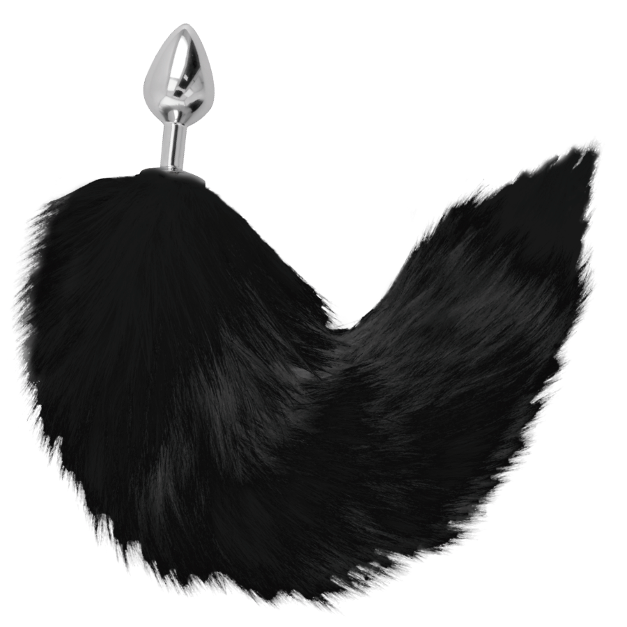 DARKNESS – PLUG ANAL PRATEADO DE 8 CM COM CAUDA PRETA