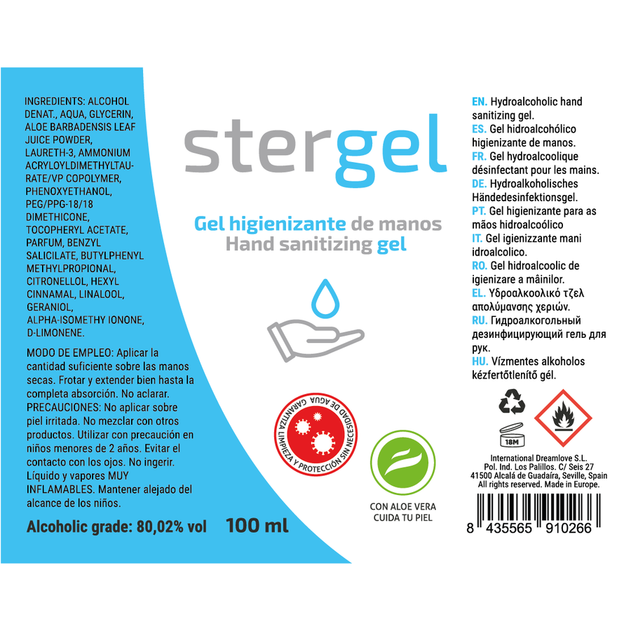 STERGEL - GEL HIGIENIZANTE PARA AS MÃOS HIDROALCOÓLICO COM ALOE VERA 100ML - Image 3