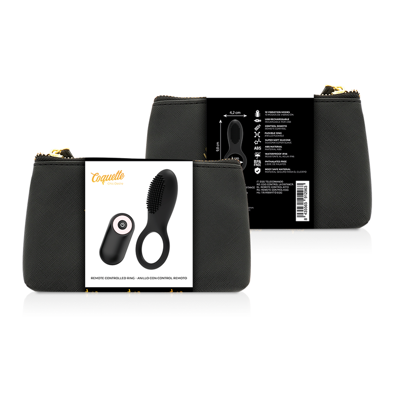 COQUETTE CHIC DESIRE – ANEL PENIANO COM CONTROLE REMOTO RECARREGÁVEL PRETO/DOURADO