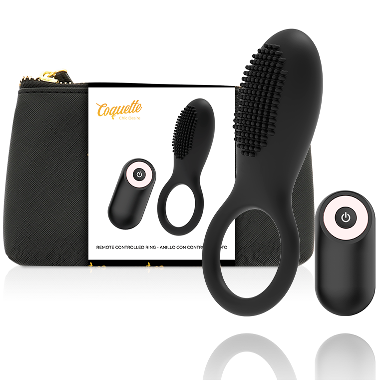 COQUETTE CHIC DESIRE – ANEL PENIANO COM CONTROLE REMOTO RECARREGÁVEL PRETO/DOURADO