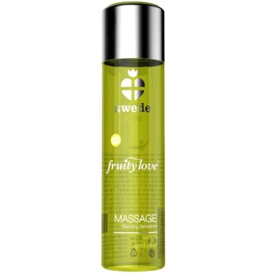 SWEDE – ÓLEO DE MASSAGEM COM EFEITO AQUECEDOR FRUITY LOVE, BAUNILHA E PÊRA DOURADA, 60 ML.
